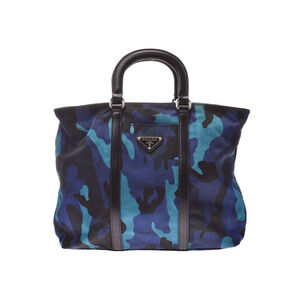 Prada Handbag Camouflage Blue Nylon Leather